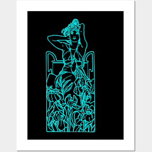 Alphonse Mucha Amethyste Blue Neon Posters and Art